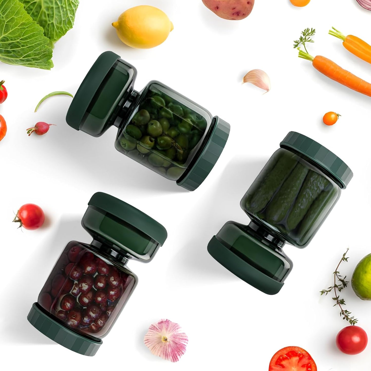 WhiteRhino Pickle Jar with Strainer Flip,34oz Pickle Container with Strainer,Glass Pickle Flip Jar Leakproof Airtight Lid,Hourglass Juice Separator Pickle Jar for Olive, onions, gherkin