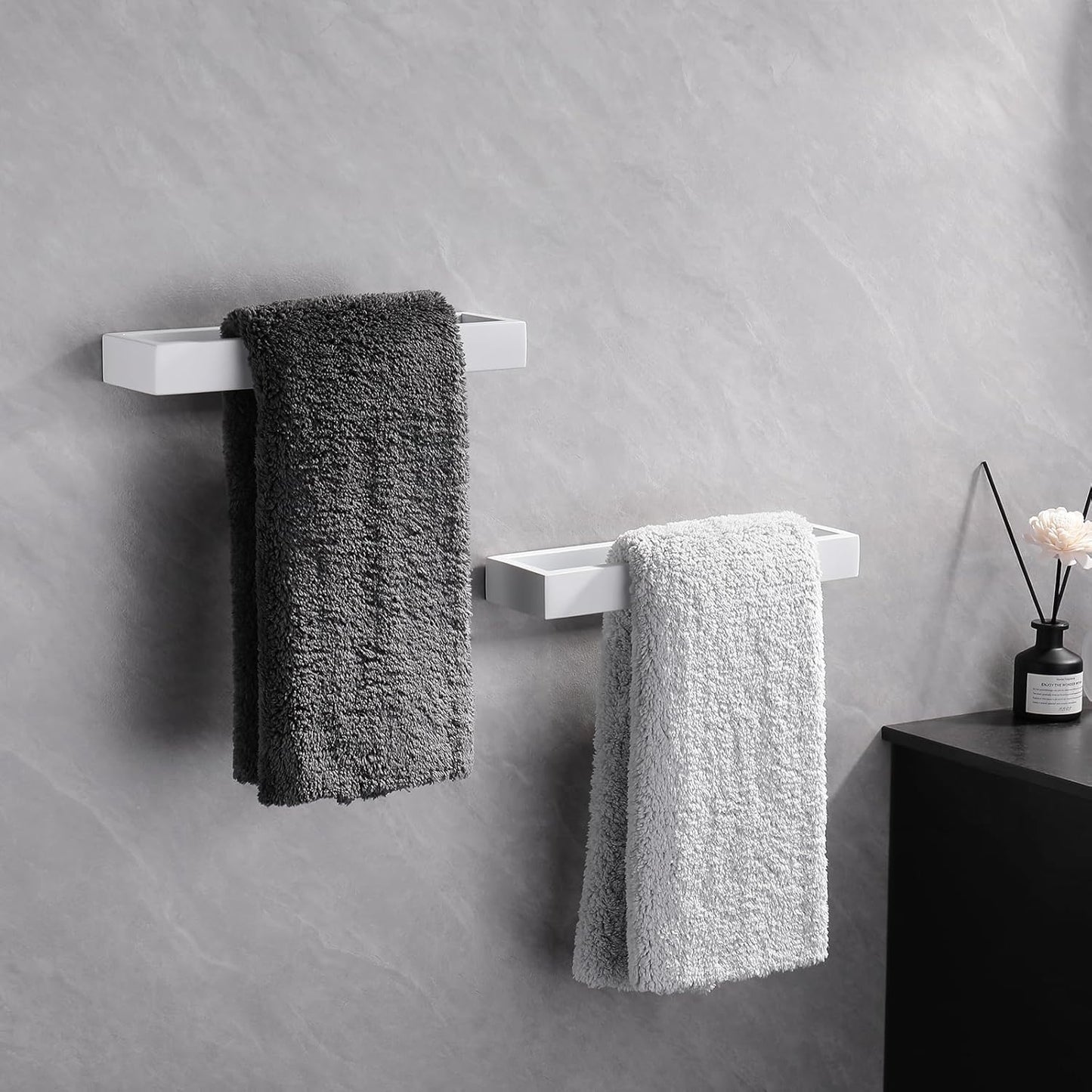 GERZWY Bath Towel Holder Stainless Steel Towel Hanger Wall Mount Towel Ring for Bathroom 2 Pack, White