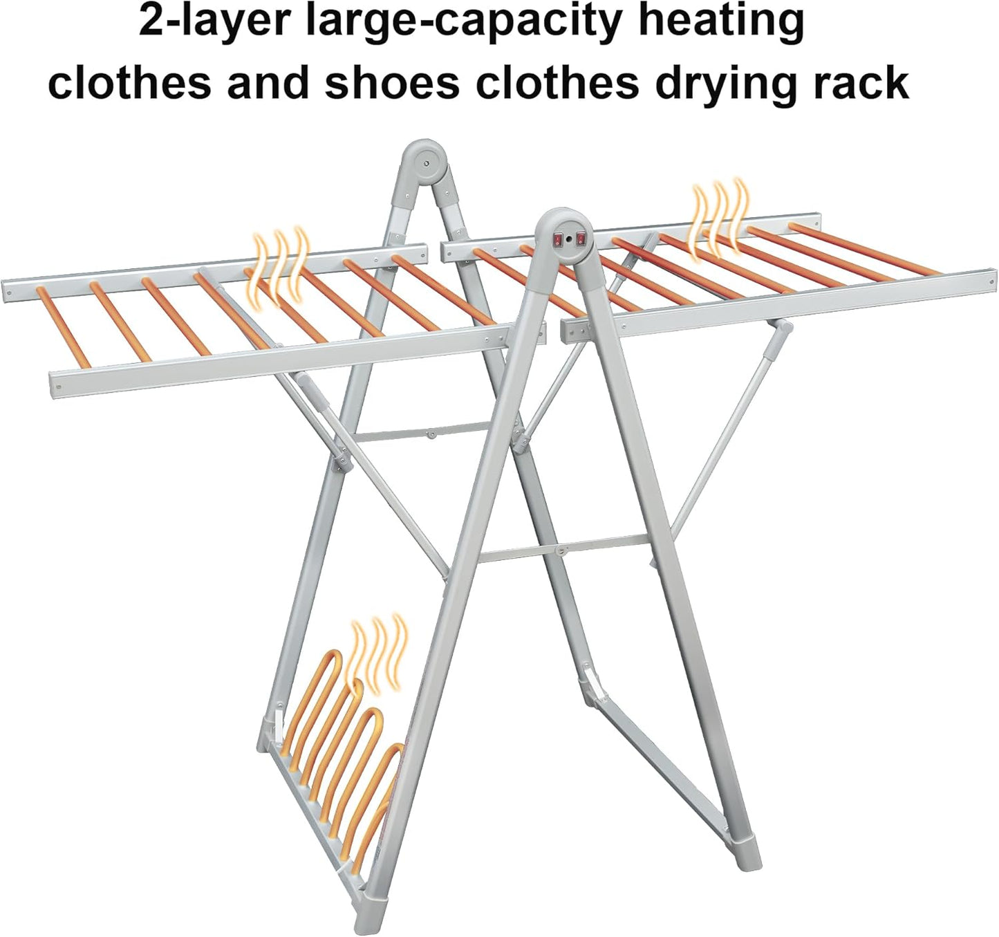 Electric Heating Clothes Drying Rack,Foldable Clothes Drying Rack,Suitable for Drying Clothes, Shoes and Socks.Plug & Play,Silvery Gray,Aluminum Alloy,One-Click Switch(39.37×52.56×25.98in)