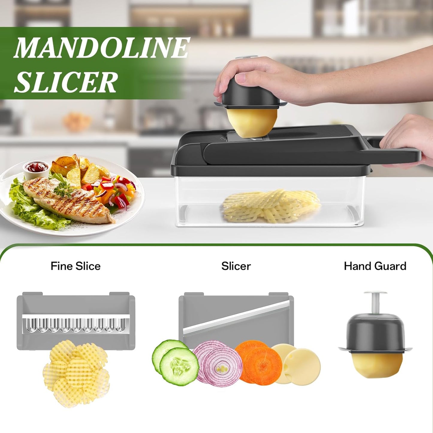 HomeHacks Vegetable Chopper Vegetable Cutter, 12 in 1 Kitchen Gadget, Dicer, Slicer, Onion Cutter, Salad, Cheese Grater & Egg Separator - Multi-Functional Veggie Chopper Lid with Handle (Grey)