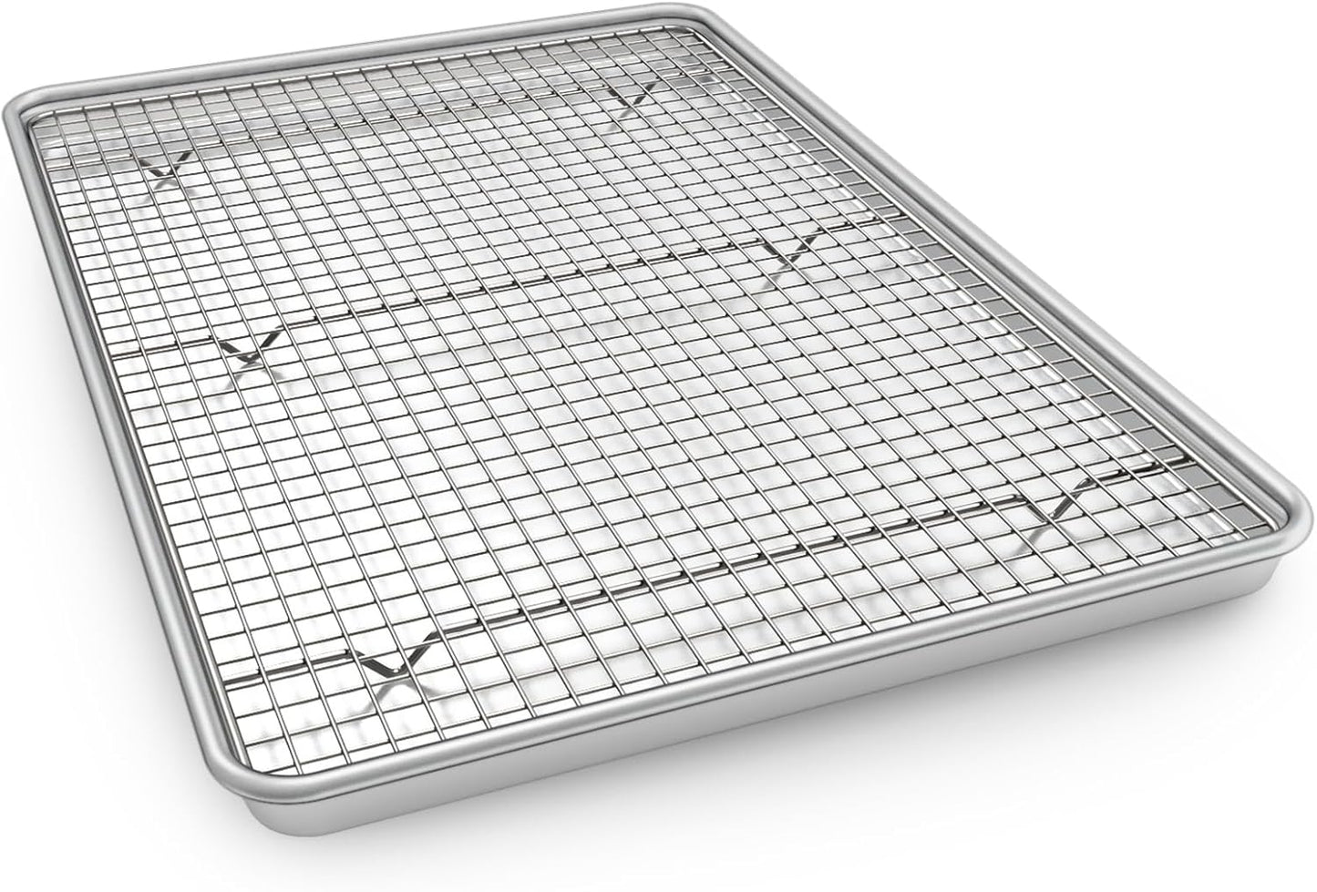 24 Inch Baking Sheet Pans with Rack Set, Natural Aluminum Cookie Sheet, Extra Large Commercial Quality Baking Sheet Pan Set, Warp Resistant Nonstick Thick Cookie Tray Pans for Baking, Roasting