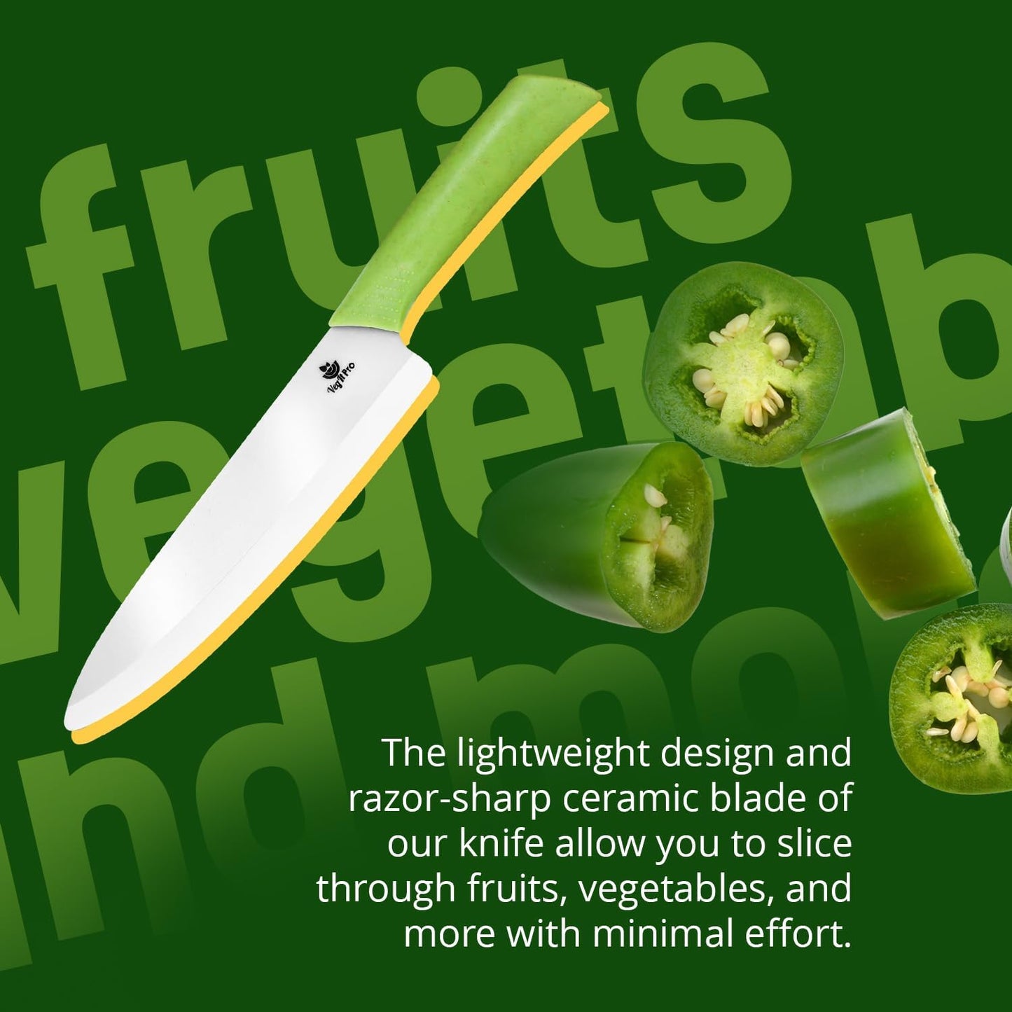 Durable Ceramic Knife for Chopping Vegetables & Fruits, 8” Non-Reactive and Professional Ceramic Chef Knife for Clean Cutting, Rust-Proof Sharp Blade with Ergonomic Handle, Gift-Ready Kitchen Knives