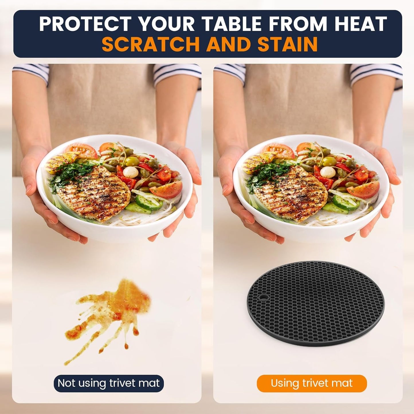 Silicone Trivet Mats 4 Heat Resistant Pot Holders Multipurpose Non-Slip Hot Pads for Kitchen Potholders, Drying mat, Jar Opener, Spoon Holder, Coaster(Black)