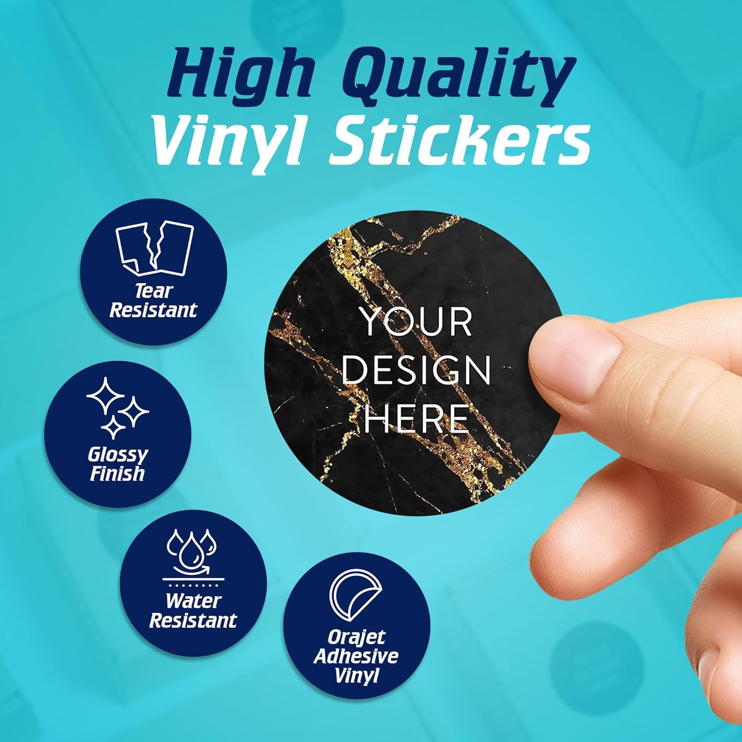 100 Custom Vinyl Stickers - Upload Your own Image, Text, Design, Logo - Personalized Logo Labels for Handmade, Packaging, Bottle, Jars, Candle, Brand Stickers (Black Gold Marble, 2x2)