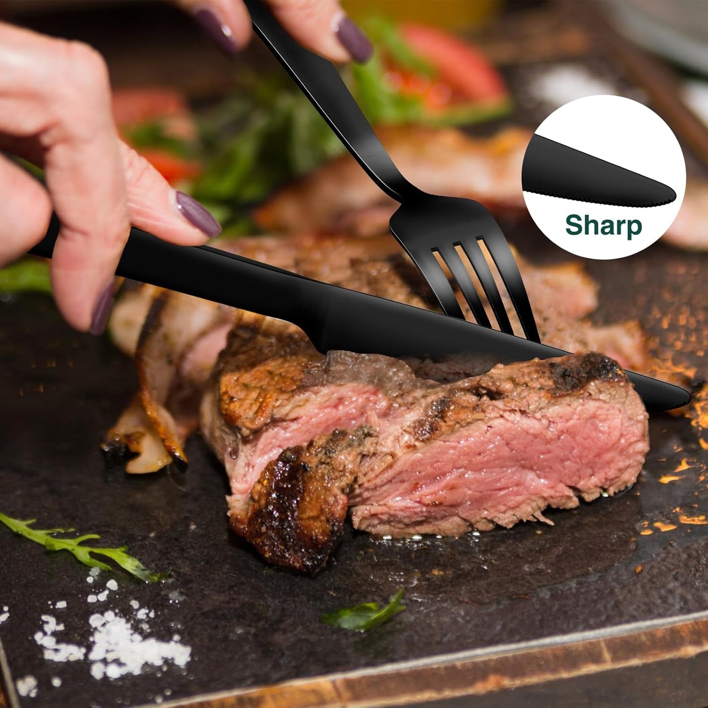 40 Pieces Black Silverware Set,Premium Stainless Steel Flatware Set For 8, Yoehka Mirror Polished Tableware Cutlery Set For Home And Restaurant, Include Knife/Spoon And Fork, Dishwasher Safe