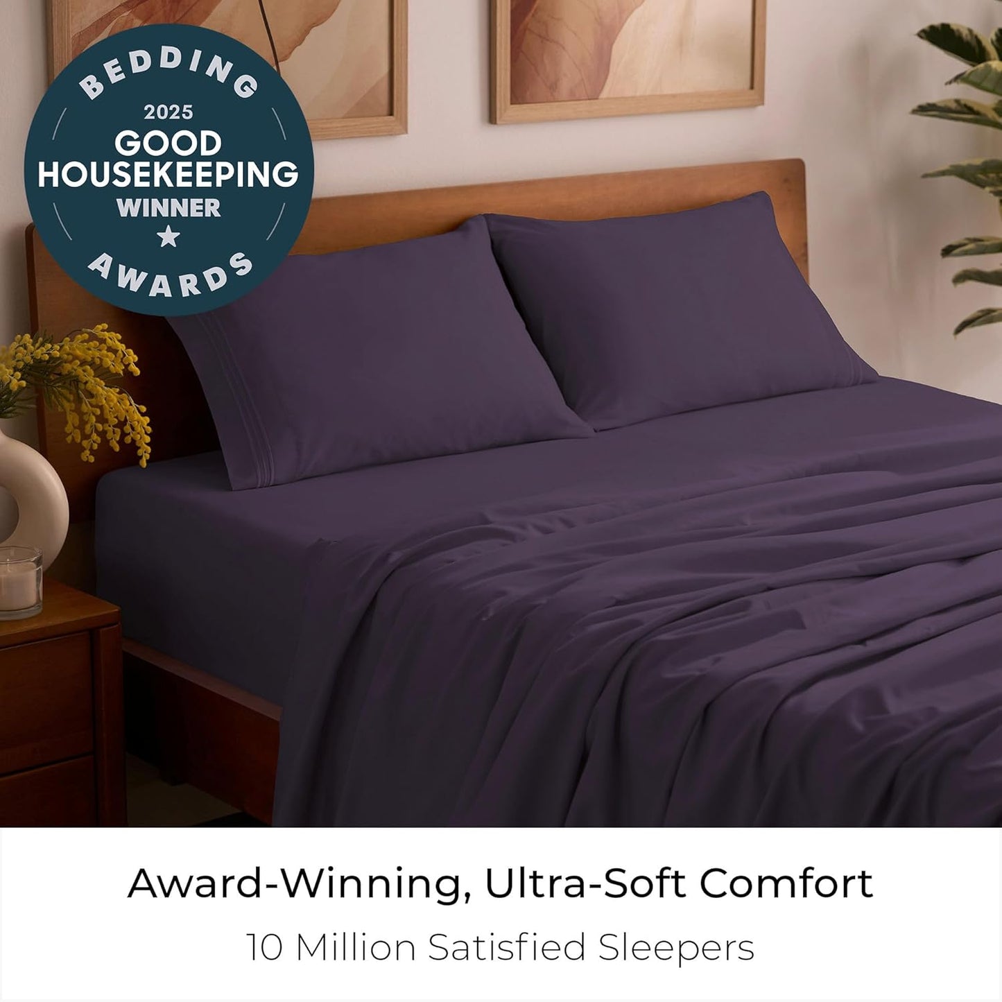 Mellanni Queen Sheets Set - 4 PC Iconic Collection Bedding - Hotel Luxury, Extra Soft, Cooling Bed Sheets - Wrinkle, Fade, Stain Resistant (Queen, Purple)