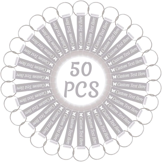 50PCS Personalized Bottle Opener Keychain Bulk Custom Beer Bottle Opener with Logo Text Engraved Wedding Bottle Opener Favors Customized Gifts for Guests Baby Shower Birthday Party-Silver