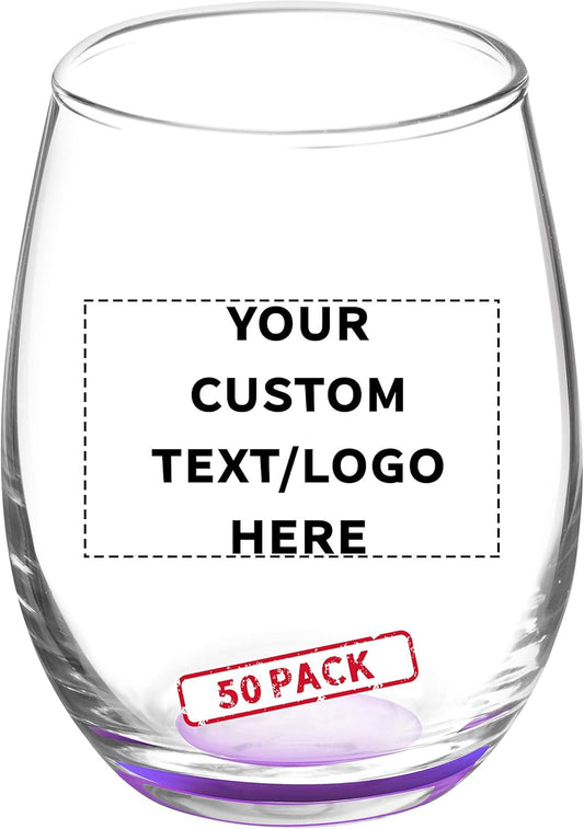 Custom Stemless Wine Glasses by ARC 5.5 oz. Set of 50, Personalized Bulk Pack - Perfect for Hotel, Bar, Restaurant or Lounge - Purple