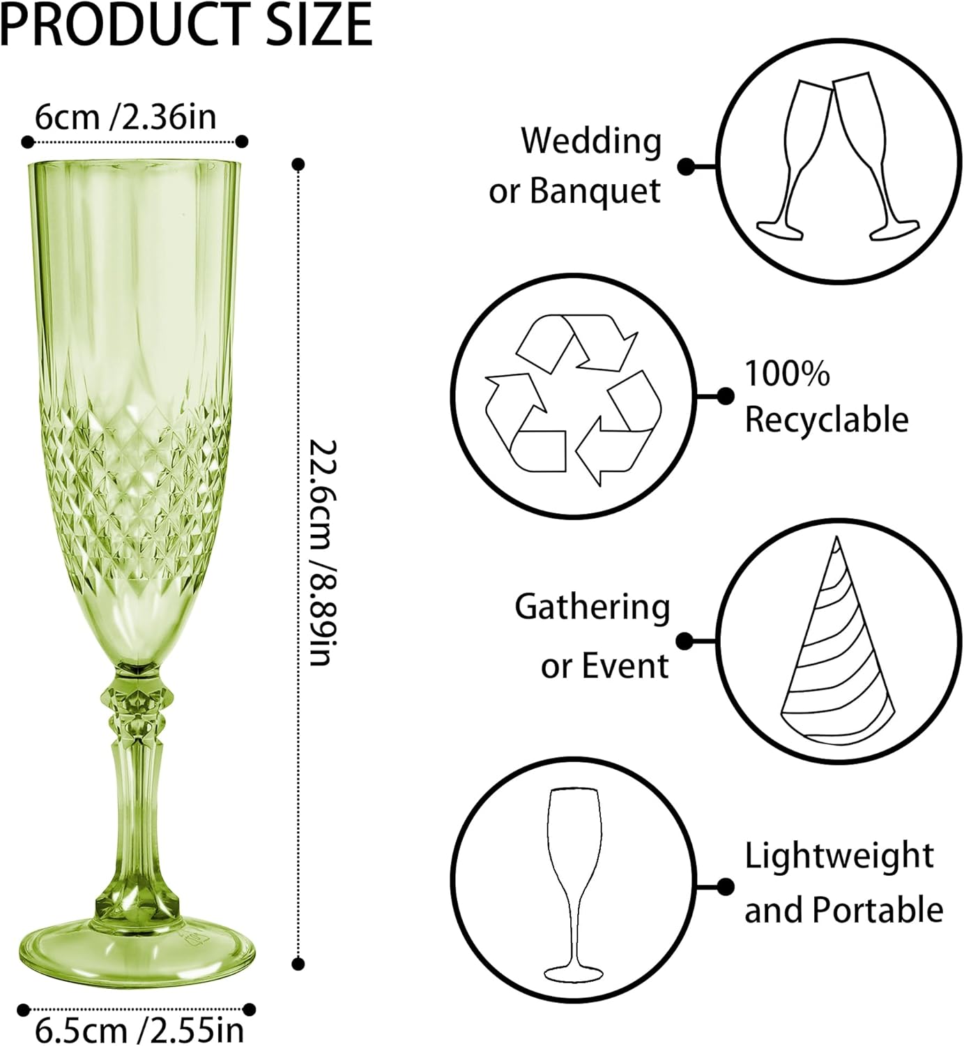 Plastic Champagne Flutes, 48PCS Green Plastic Wine Glasses Goblets Reusable Champagne Flute for Weddings, Bachelor Parties, Toasting, and Events(48, Green)