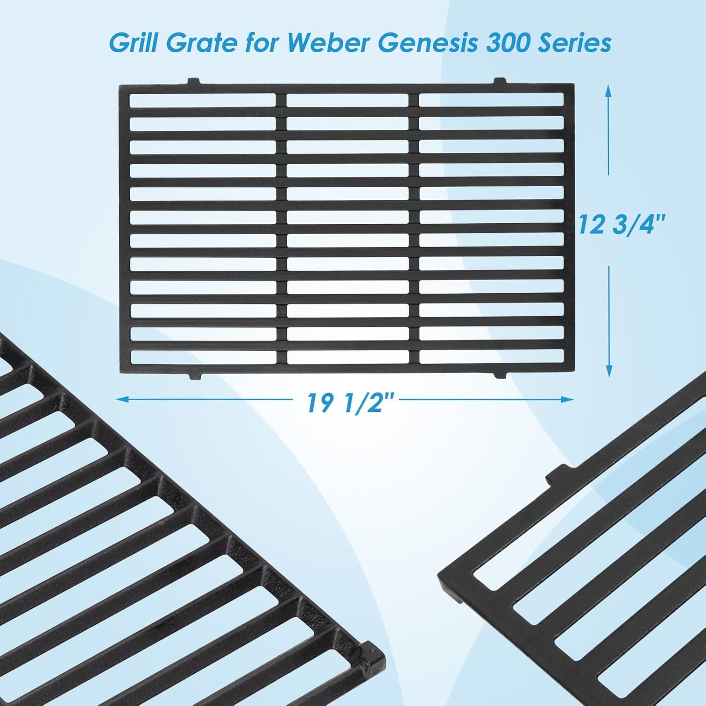 7524 7528 19.5" Grill Grates for Weber Genesis 300 Series Genesis E310 E320 E330 S310 S320 S330 EP310 EP320 EP330 for Weber Genesis 300 Grill Parts, Matte Cast Iron Cooking Grates