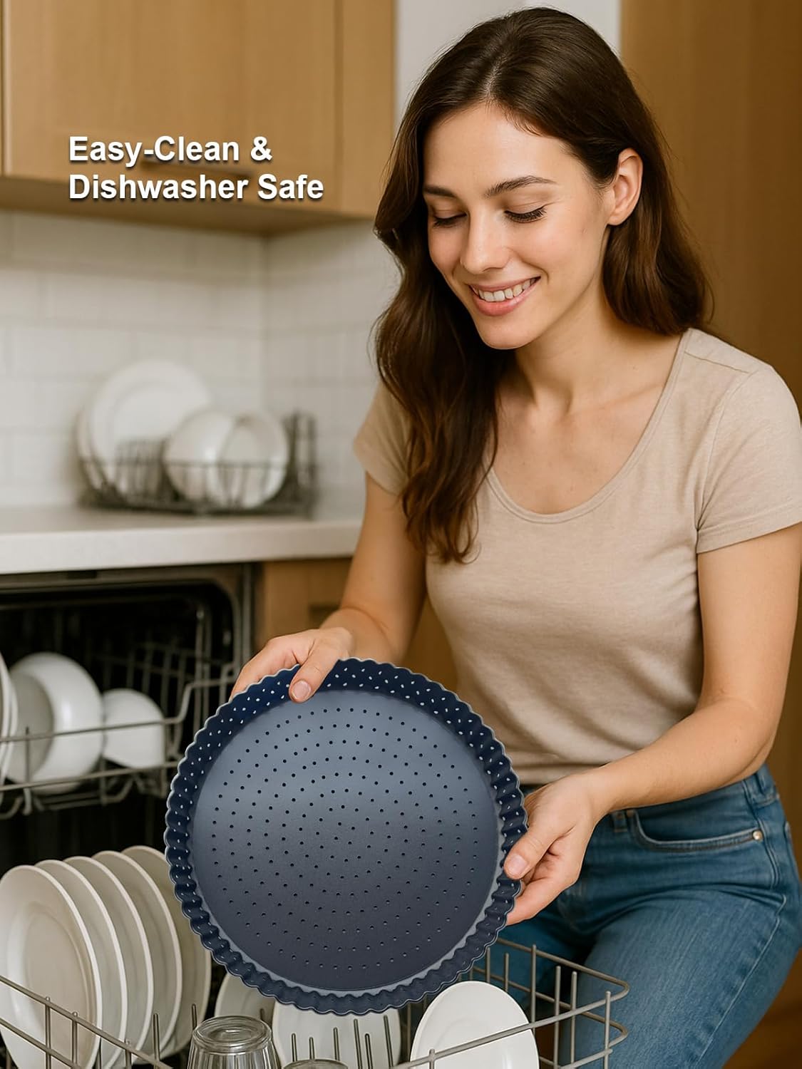 9 Inch Perforated Tart Pan for Crispy Crust w/Pie Cake Server. Removable Bottom, Non-Stick Coating, Rugged Carbon Steel for Tart Quiche Baking. Gift for Women Christmas Thanksgiving Party