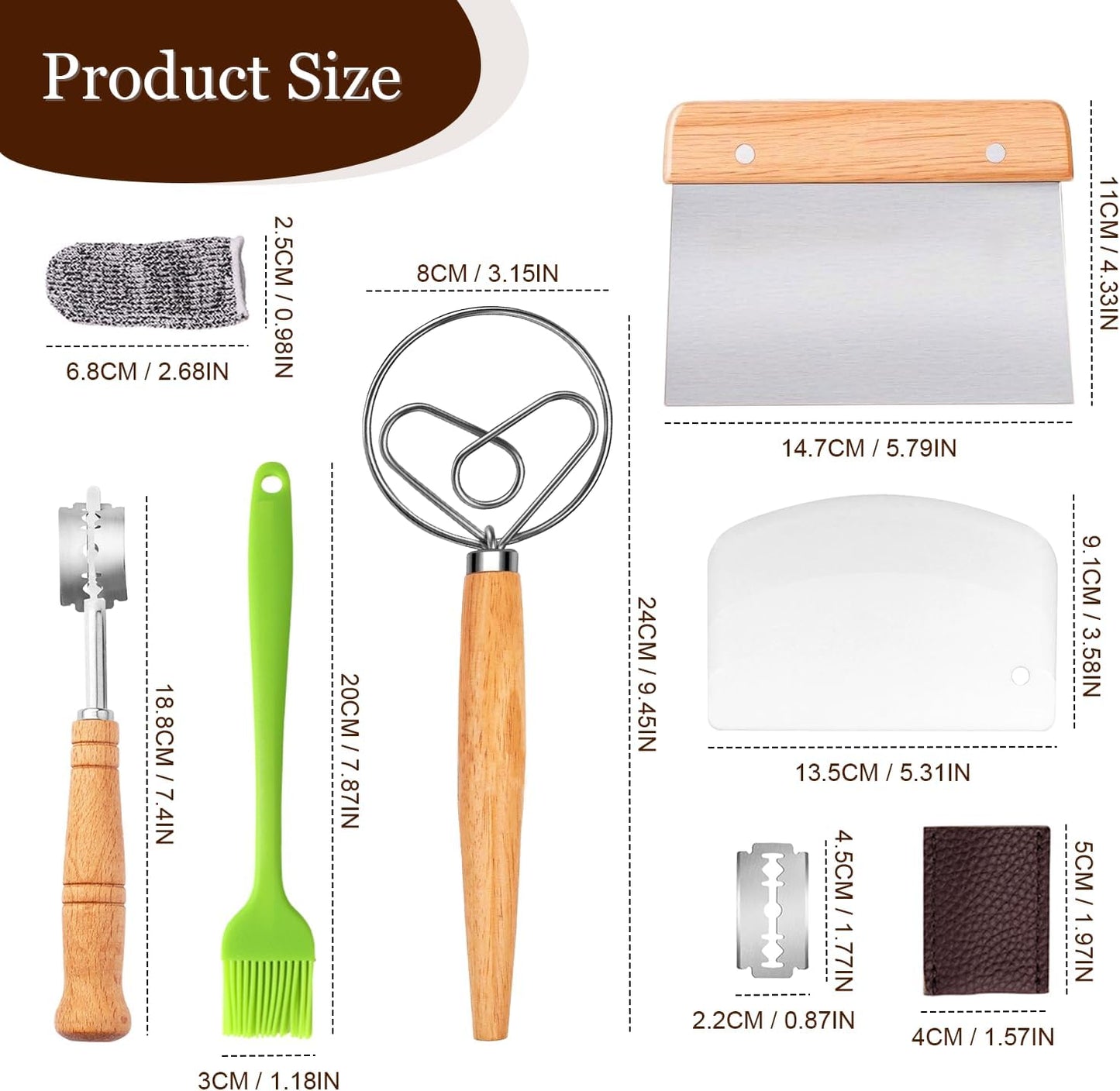 Bread Making Tools Set,Danish Dough Whisk with Sourdough ScoringTool,Bread Making Tools and Supplies, Dutch Whisks for Dough, With Dough Scraper Sourdough Cutter, Pastry Brush