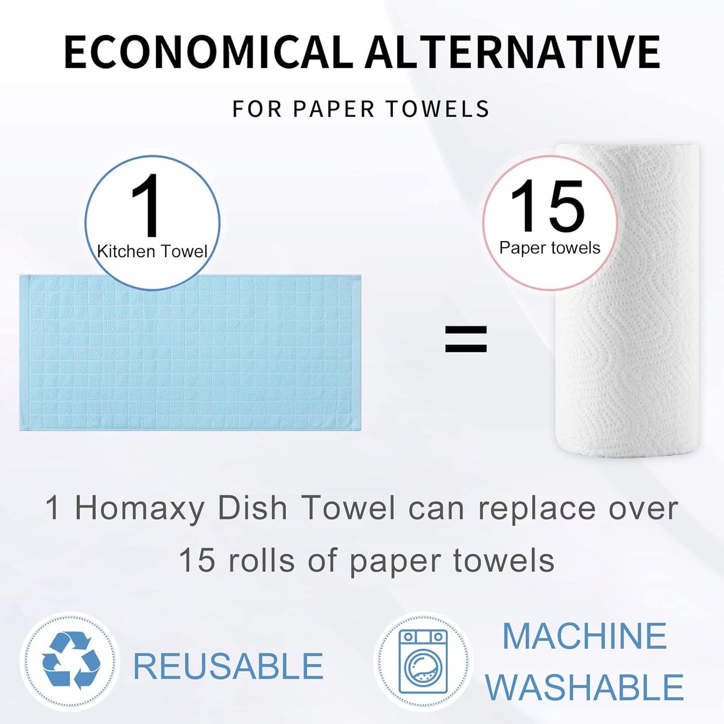 Homaxy 100% Cotton Terry Kitchen Towels(Sky Blue, 13 x 28 inches), Checkered Designed, Soft and Super Absorbent Dish Towels, 4 Pack