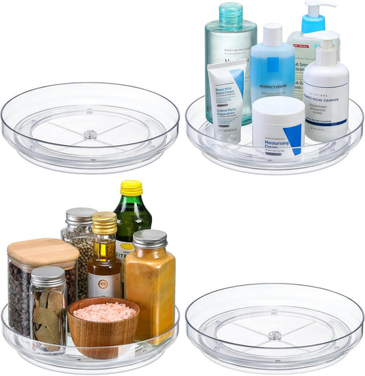 4 Pack 9 Inch Clear Acrylic Lazy Susan, Non-Skid Turntable Organizer for Cabinet, Kitchen, Pantry Organization Storage, Refrigerator, Vanity Makeup, Bathroom Countertop Organizing, Rotating Spice Rack