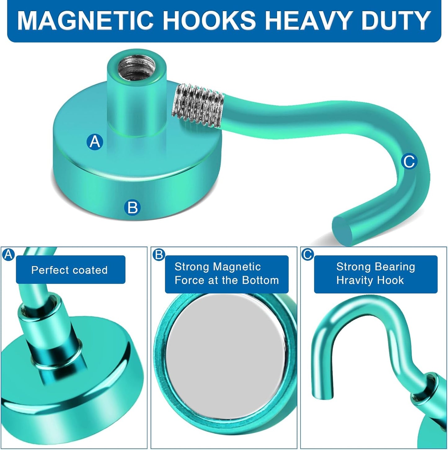 LOVIMAG Magnetic Hooks for Cruise Cabins, 150Lbs Cruise Magnets, Green Magnetic Hooks Heavy Duty for Hanging, Refrigerator, Grill-4 Pack