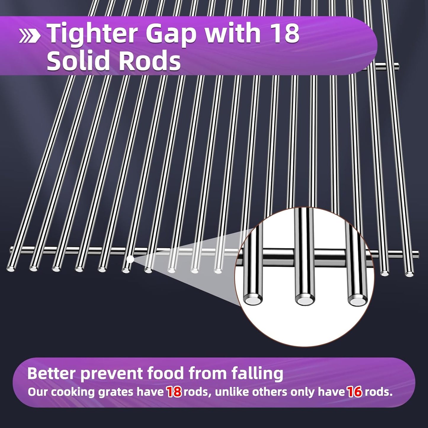 19.5" 304 Stainless Steel Grill Grates for Weber Genesis 300 Series E310 E320 E330 S310 S320 S330 EP-310 EP-320 EP-330 Gas Grills 2-Pack Cooking Grids Replacement Parts for Weber 7524, 7528