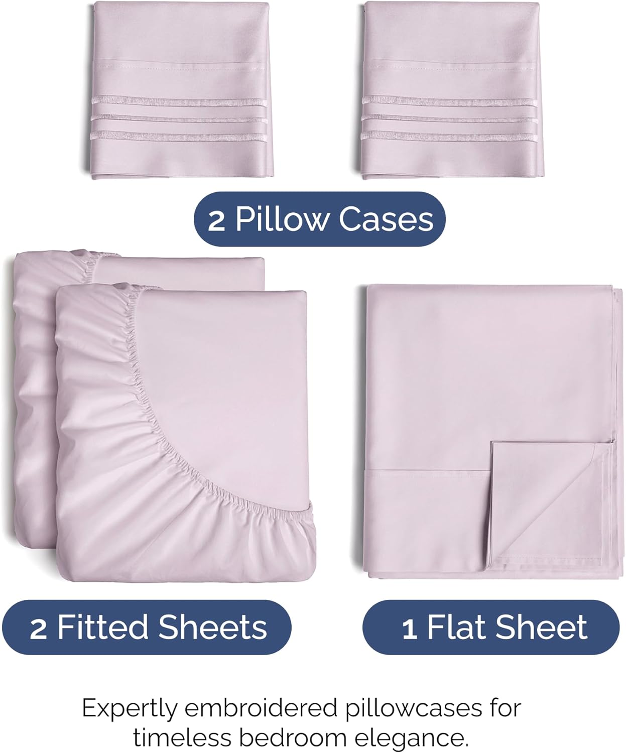 Split King Size 5 Piece Sheet Set - Comfy Breathable & Cooling Bed Sheets Set - Hotel Luxury Bedding for Women, Men, Kids, Teens, Boys & Girls - Deep Pockets, Soft, Wrinkle Free - Oeko-Tex - Light Lav