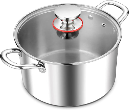 E-far 8 Quart Stock Pot with Lid, 18/10 Tri-ply Stainless Steel Stockpot for Induction Ceramic Gas Stoves, Heavy Duty Cooking Pot for Pasta Soup Stewing Simmering, Oven and Dishwasher Safe