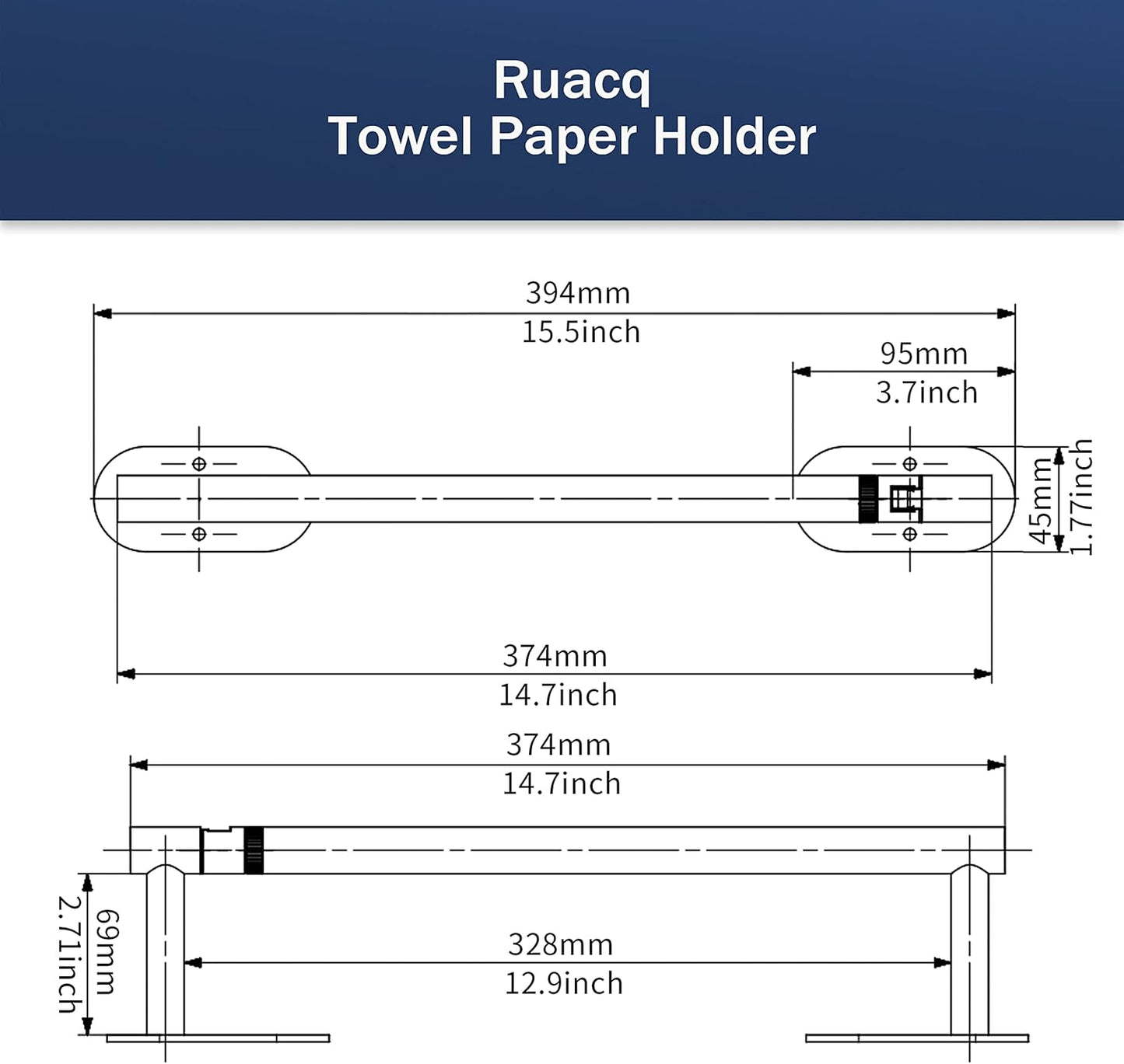 Ruacq Brushed Nickel Paper Towel Holder Self Adhesive Double Post Pivoting Round Base Under Cabinet Paper Towel Holder for Kitchen Self-Adhesive or Drill mounting