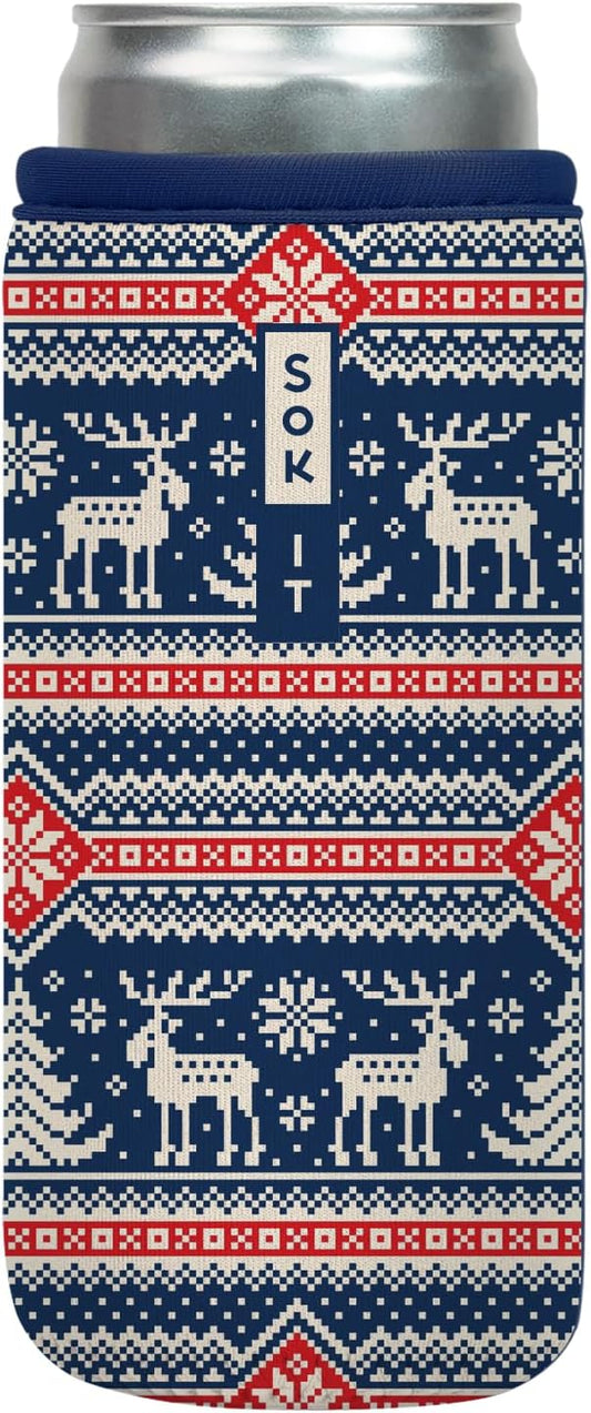 Sok It CanSok Sleeve for Beer & Soda Insulated Neoprene Cover (Sweater Weather, 12oz Slim Can Sleeve)