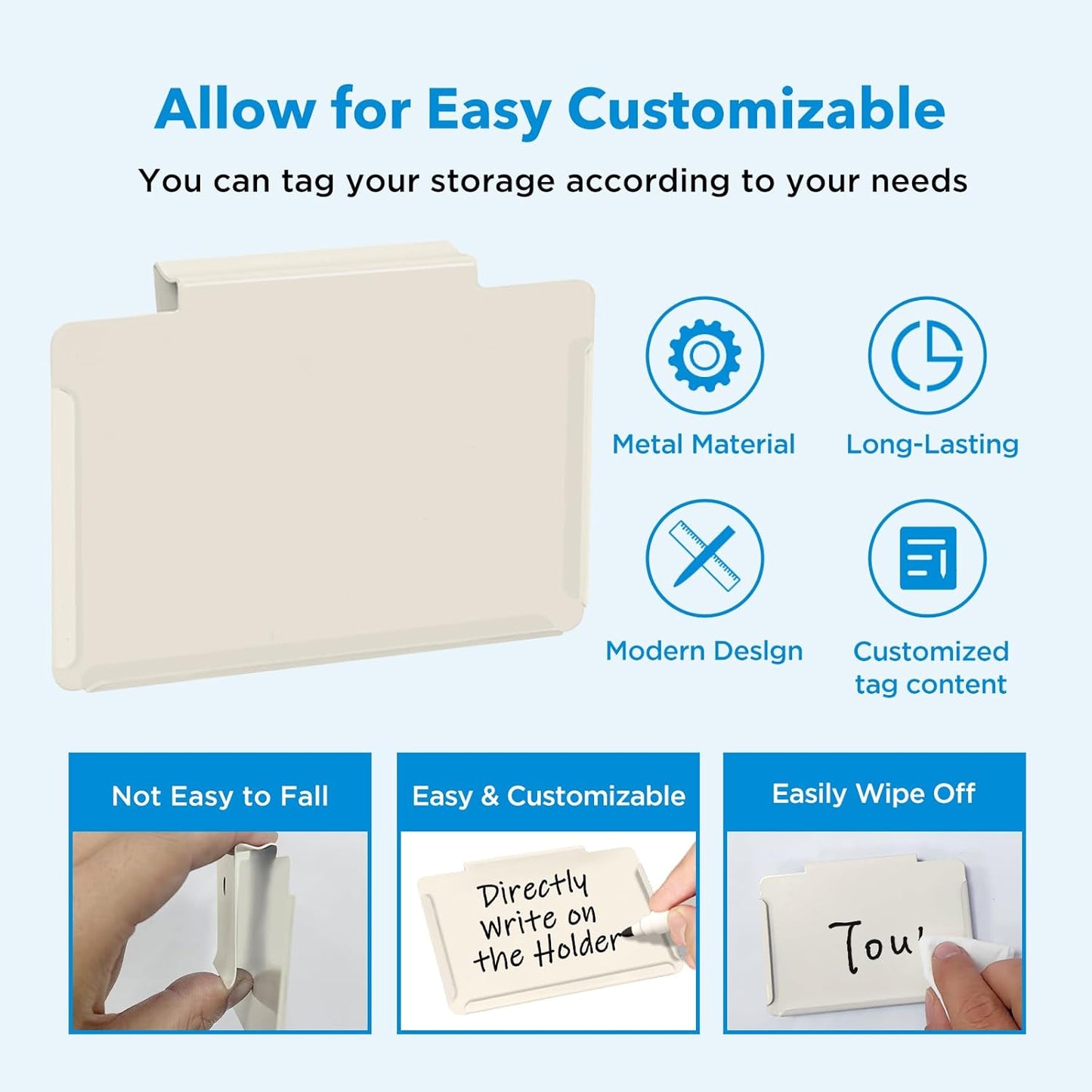 Metal Pantry Baskets Labels Clip On for Storage Bins | Edge Fold-Cream (Edge Fold-Cream, 18 Metal Label Clip)