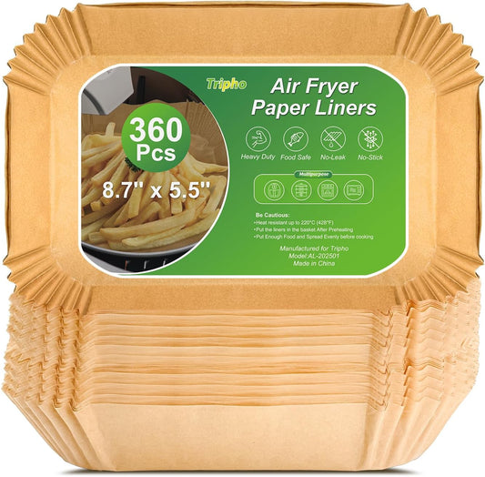 360 Pcs 8.7" x 5.5" Unbleached Heavy Duty Air Fryer Paper Liners Disposable, Non-Stick & Non-Leak Parchment Paper Liners for Airfryer Basket, Deep Fryer Parts & Accessories