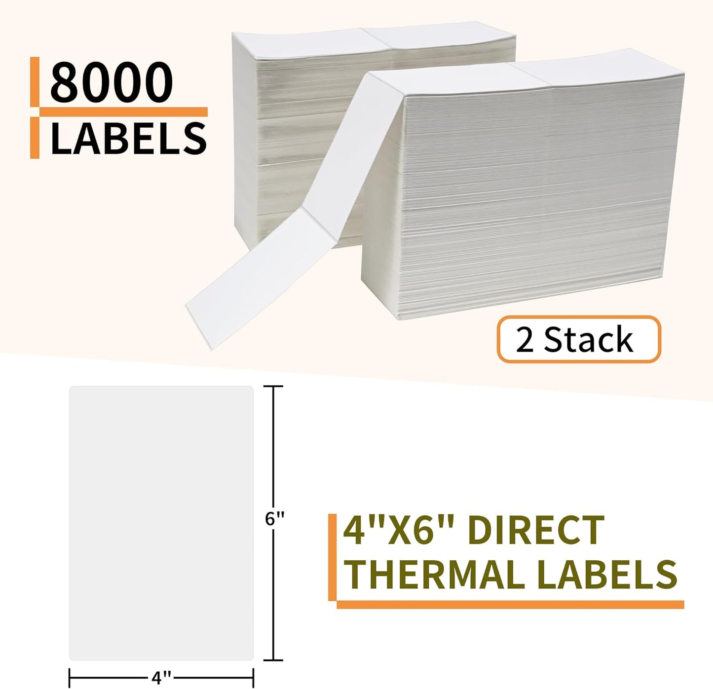 L LIKED 8000 Fanfold 4 x 6 Thermal Labels, with Perforated Line Shipping Labels, Compatible with Zebra & Rollo Printer, White, Commercial Grade