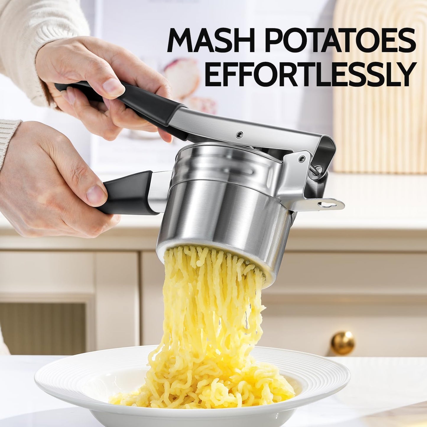 Potato Ricer, Sopito Stainless Steel Potato Masher with 2 Interchangeable Cups for Mashed Potatoes, Heavy Duty Kitchen Gadget for Home Use