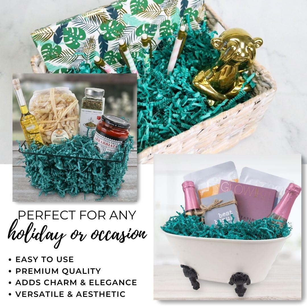 MagicWater Crinkle Cut Paper for Gift Baskets - 2LB - Teal - Perfect for Shredded Paper Filler, Basket Filler, Gift Boxes, Bridesmaid Gifts, Halloween Stuffers & More – Ideal for All Occasions