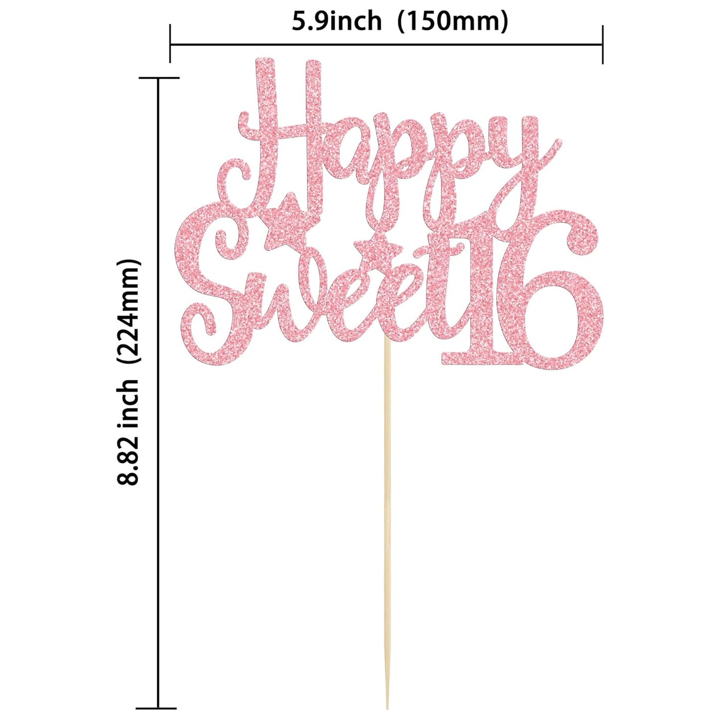 Gyufise 1Pc Pink Glitter Happy Sweet 16 Cake Topper 16th Birthday Cake Topper Sweet 16 Decorations 16th Birthday Decorations