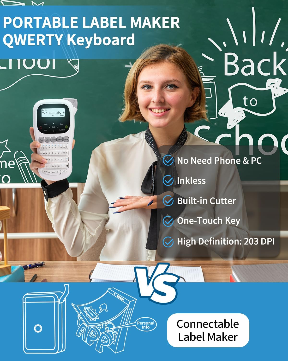 Label Maker, H1100 Label Maker Machine with-Tape, Portable Label Machine with Backlight Screen, Handheld Labeler Includes USB-C for Power, Multiple Font Icon for School Office Organization