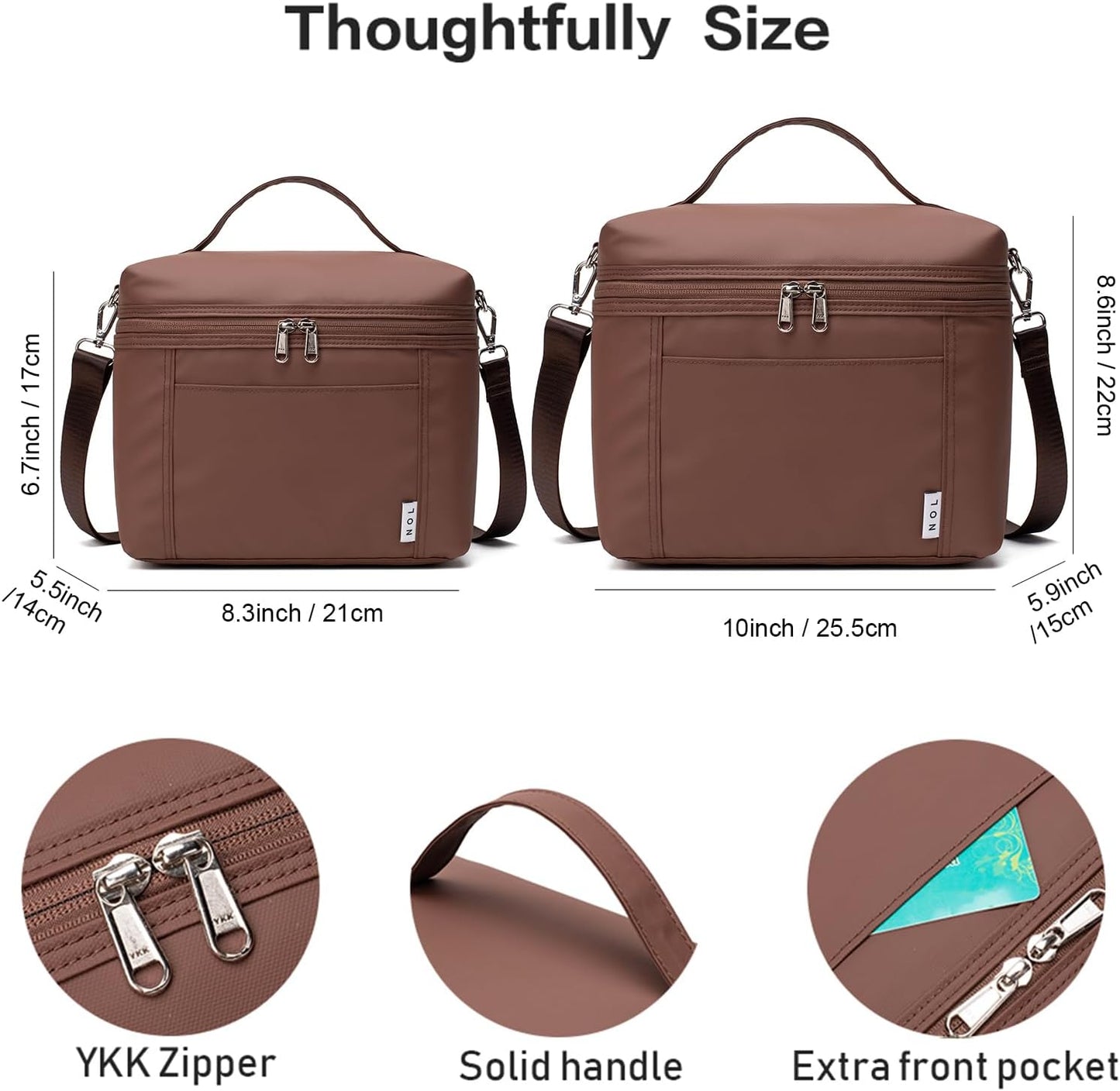 NOL Natural Organic Lifestyle Small Insulated Lunch Bags for Women Cooler Bag Lightweight Nylon Waterproof Lunch Box for Work（Small，coffee）