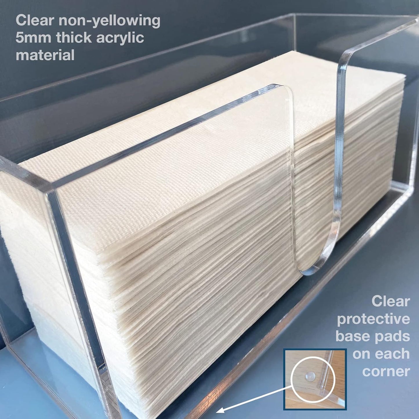 Acrylic Paper Towel Holder (5mm Acrylic) Paper Towel Dispenser Countertop-Bathroom, Kitchen (10.75”W x 4.125”D x 5”H) Napkin Holder-Tri-fold Disposable Napkins Home, Restaurant