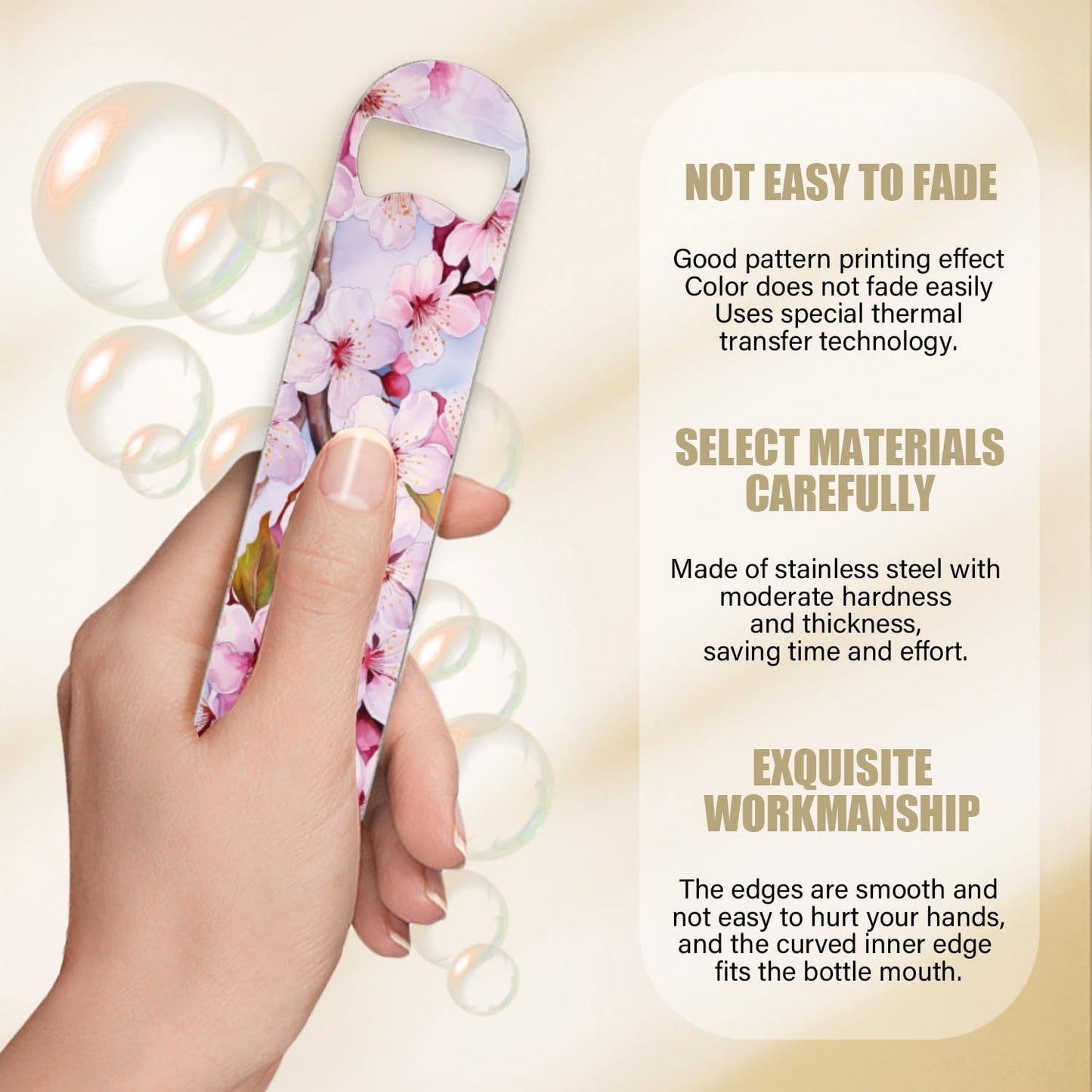 2 PACK Beer Bottle Opener, Stainless Steel Flat Bottle Openers,7 inch Metal Decor,Cherry Blossoms With Pink Petals