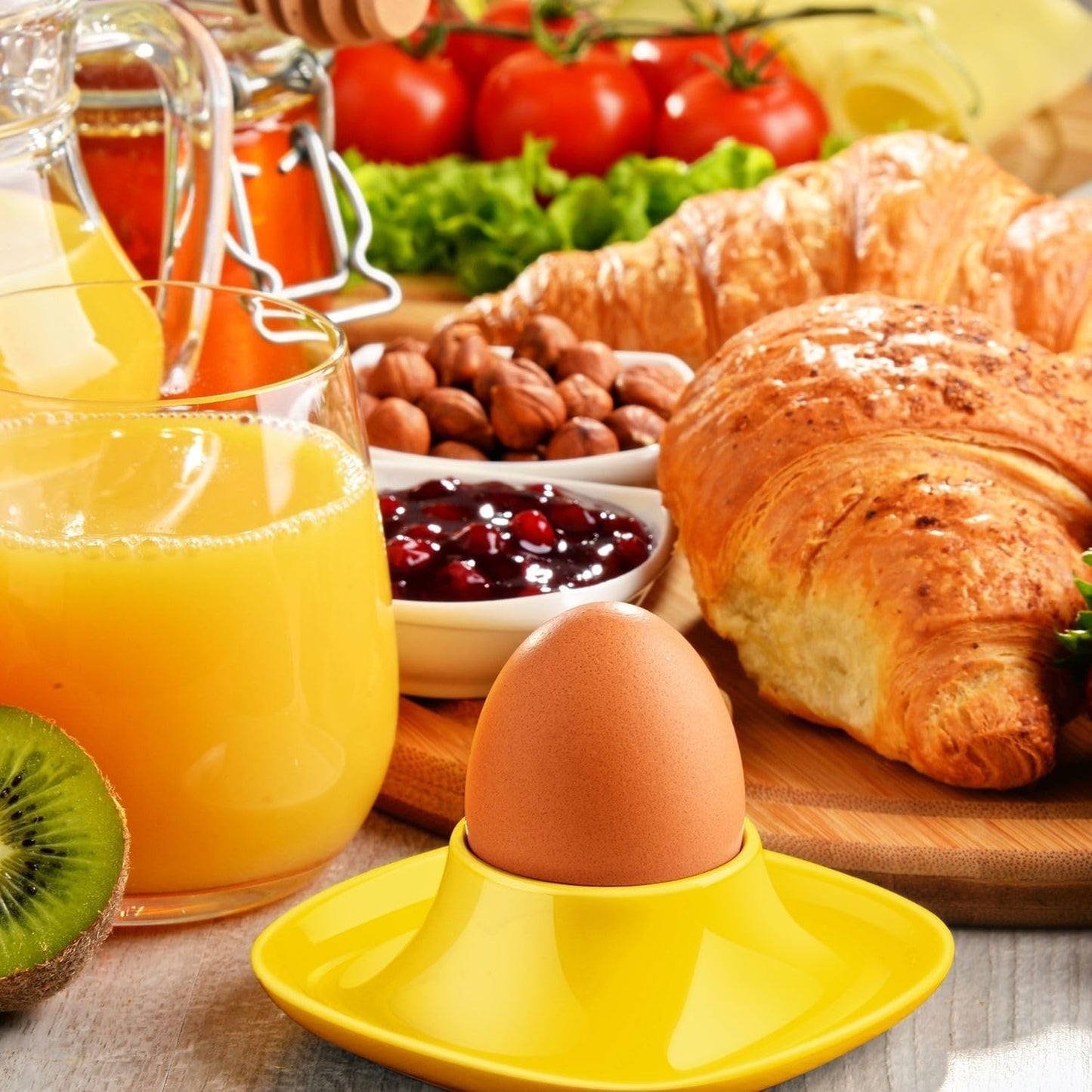 Flexzion Egg Cups for Soft Boiled Eggs - Set of 6 Ceramic Egg Holder - Stackable Egg Coddler Cups with Base for Serving, Breakfast, Brunch - Kitchen Table Decor, Yellow