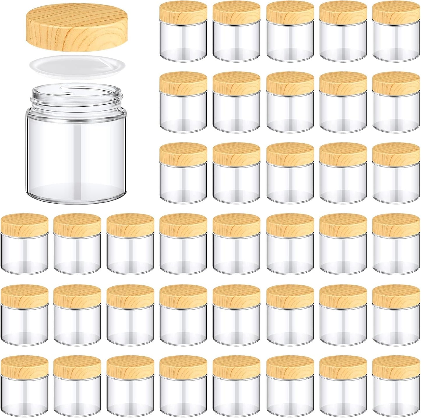 Norme 36 Pcs 4 oz Glass Jars with Lids Empty Small Glass Containers and Inner Liners Reusable Cosmetic Jars Round Airtight Bottles with Plastic Woodgrain Lids for Travel