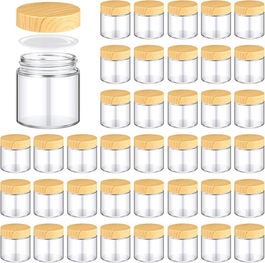 Norme 36 Pcs 4 oz Glass Jars with Lids Empty Small Glass Containers and Inner Liners Reusable Cosmetic Jars Round Airtight Bottles with Plastic Woodgrain Lids for Travel