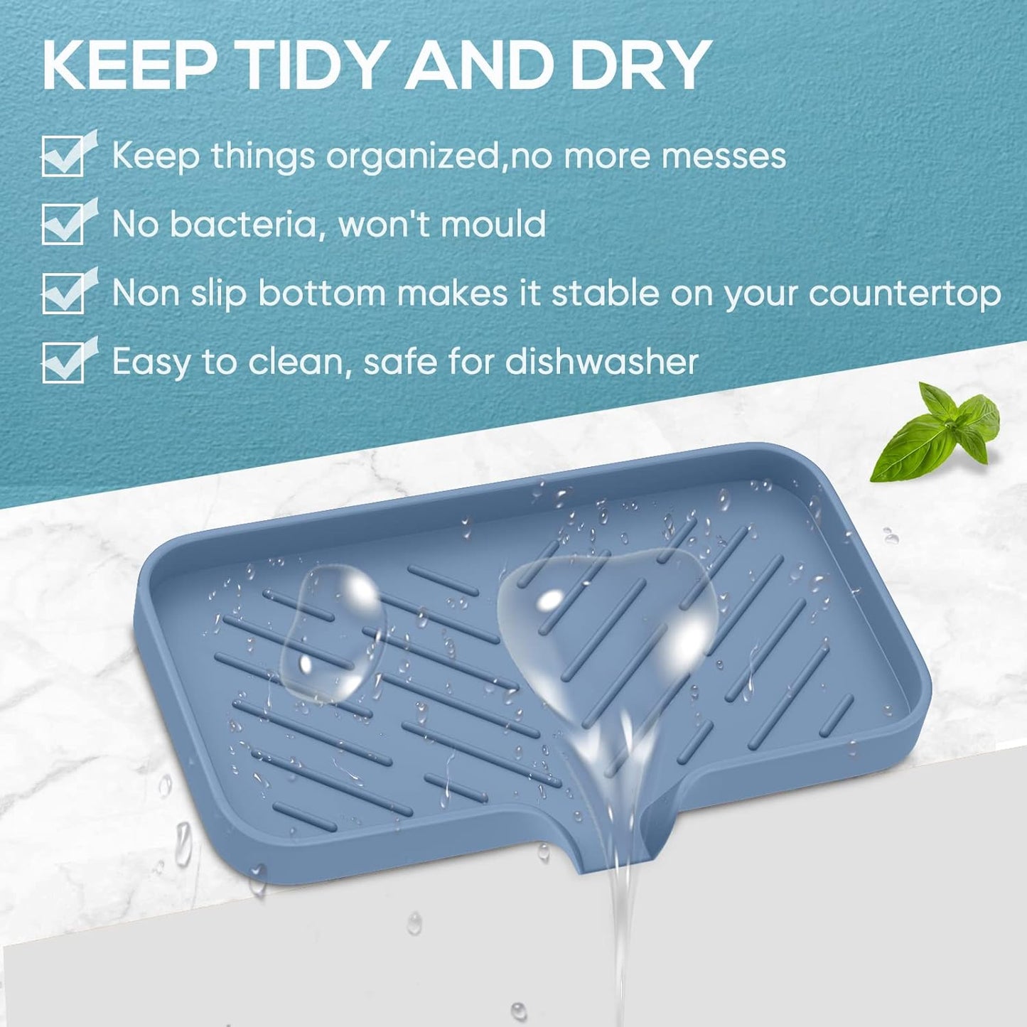 Silicone Sink Tray, Self-Draining Kitchen Soap Tray, Premium Silicone Soap Holder for Bathroom, Kitchen Counter Sink Caddy Organizer