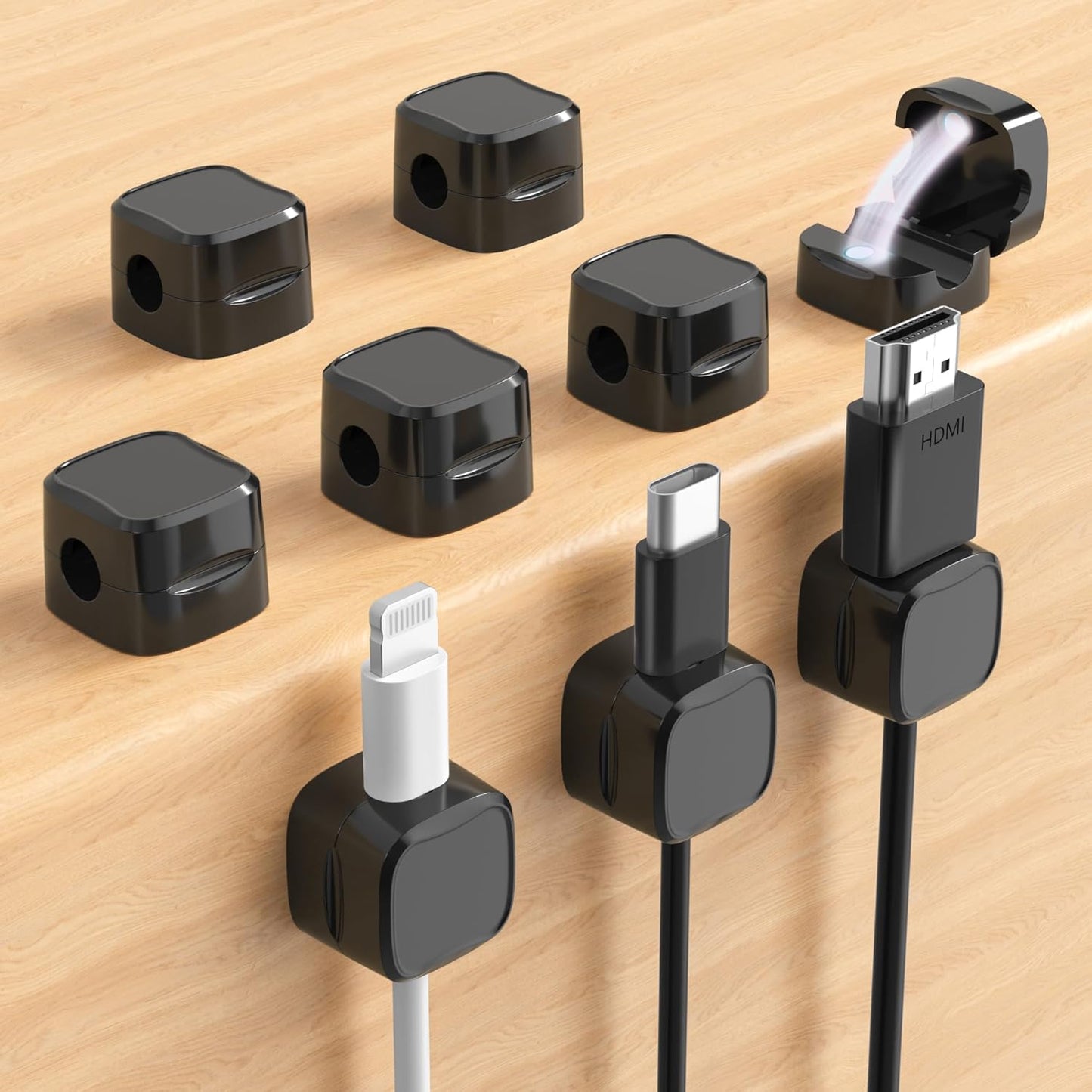 Magnetic Cable Clips, Adjustable Cord Holder Management, Adhesive Wire Keeper Organizer for Home Office Desk Phone PC Car Wall Desktop Nightstand Appliance (9-Pack Black)