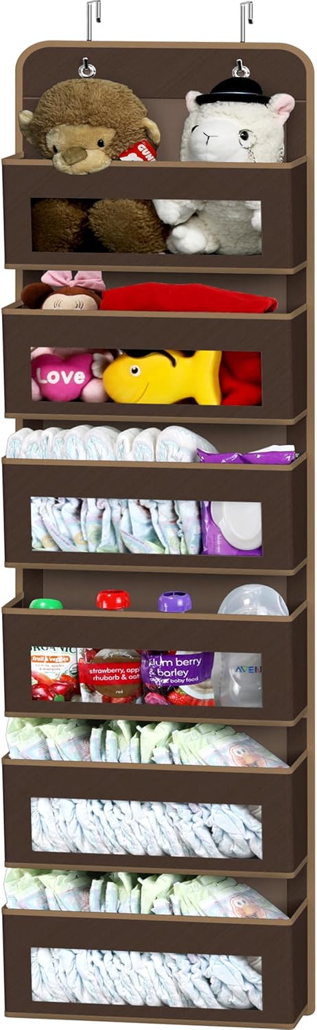Simple Houseware 6 Clear Window Pocket Over Closet Door Storage Hanging Organizer for Bedroom, Bathroom, Pantry, Brown