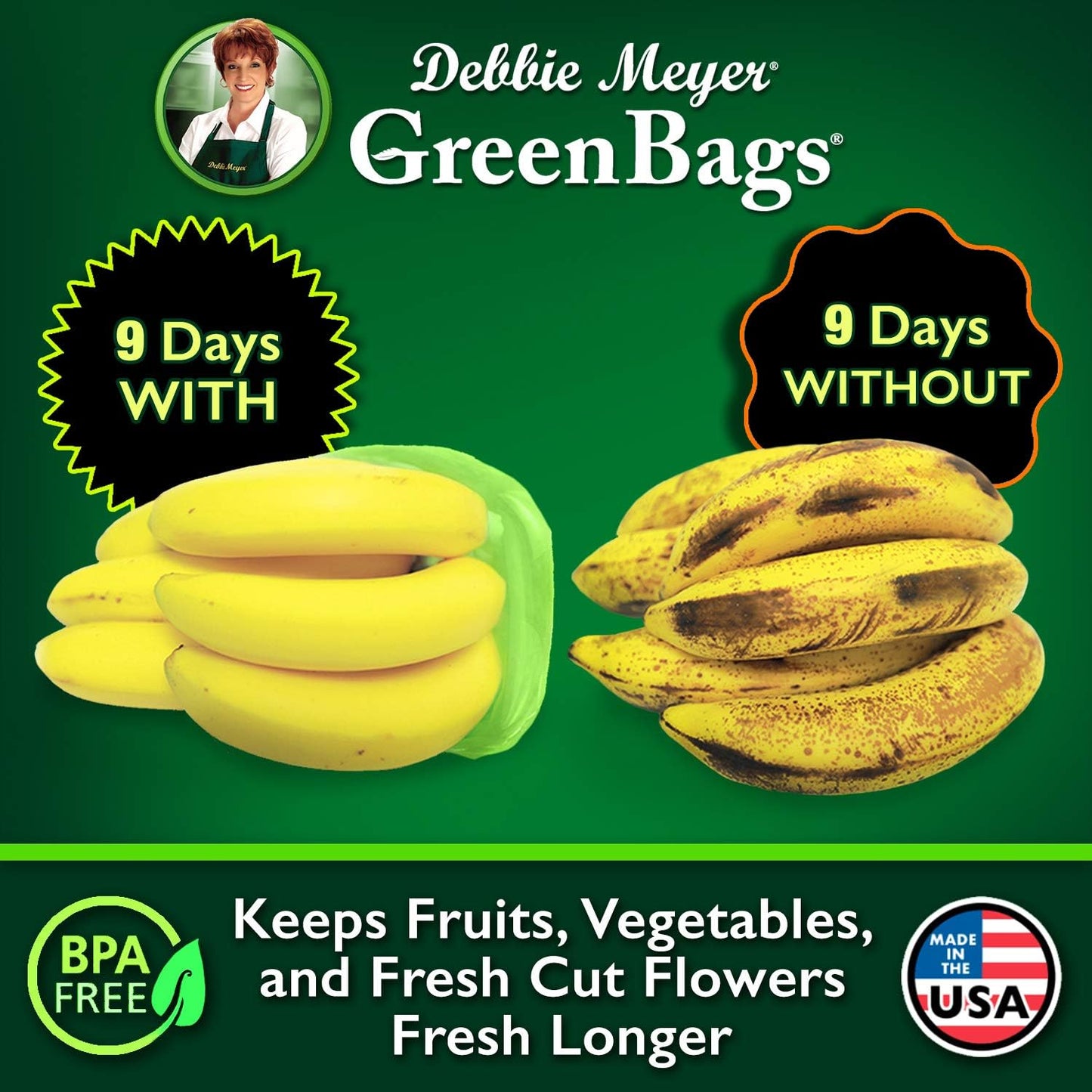 Debbie Meyer, GreenBags 20-Pack (8M, 8L, 4XL) | Reusable Storage Bags Keeps Fruit, Vegetables, Produce, Cut Flowers Fresh Longer, Kitchen & Fridge Preservation Solution, BPA Free, Made in the USA