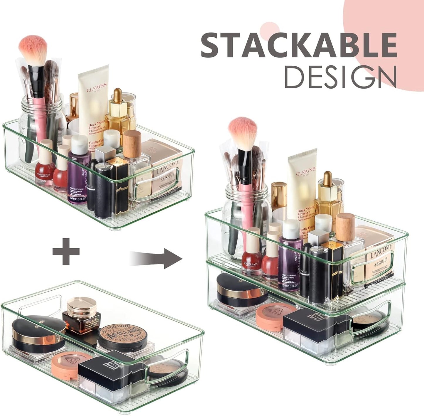 Hudgan 8 PACK Clear Stackable Storage Bins, Straight Sides Plastic Organizer Bins for Kitchen and Pantry Organization, 4 Large and 4 Medium Sizes Refrigerator Fridge Organizers and Storage