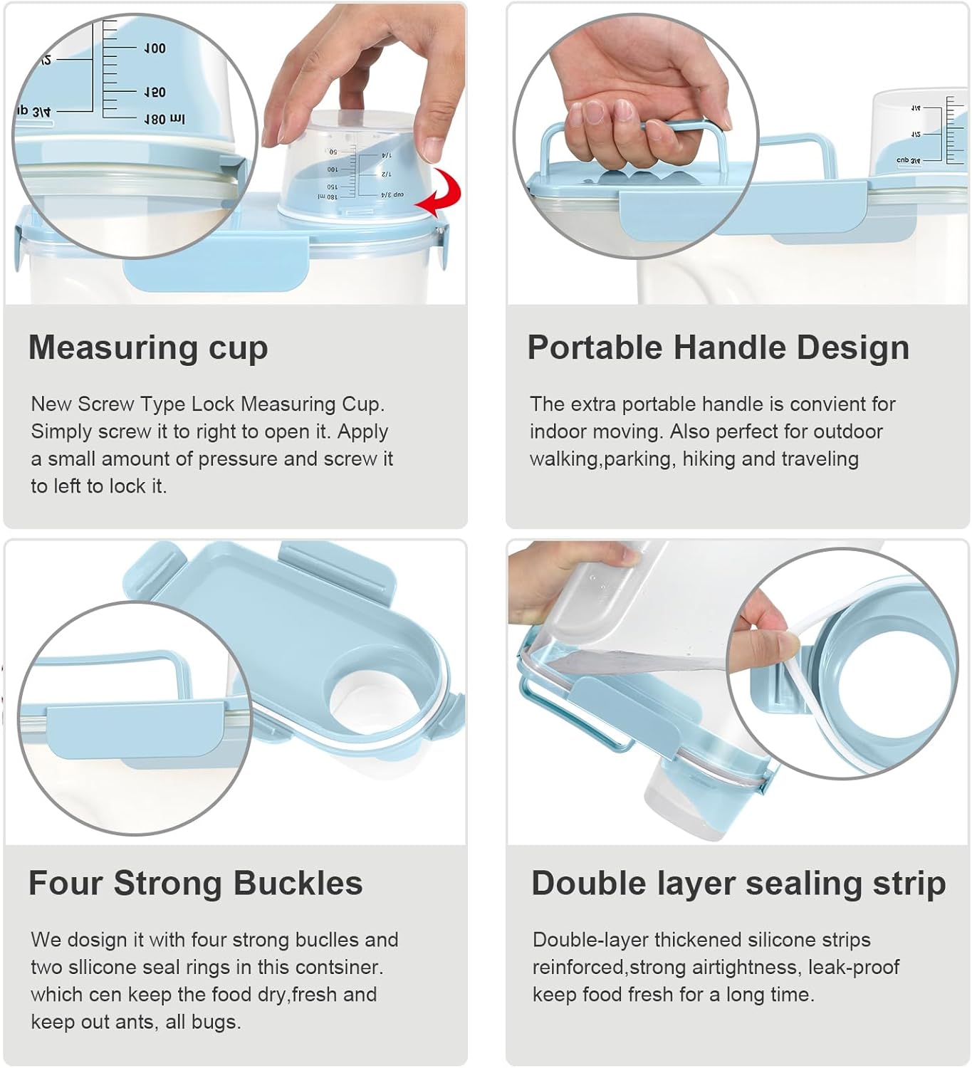 Rice Storage Container, Cereal Containers Storage, Dry Food Airtight Dispenser BPA Free, Clear Plastic Kitchen and Pantry Organization Bin (1, Sky blue, 5.28Qt)