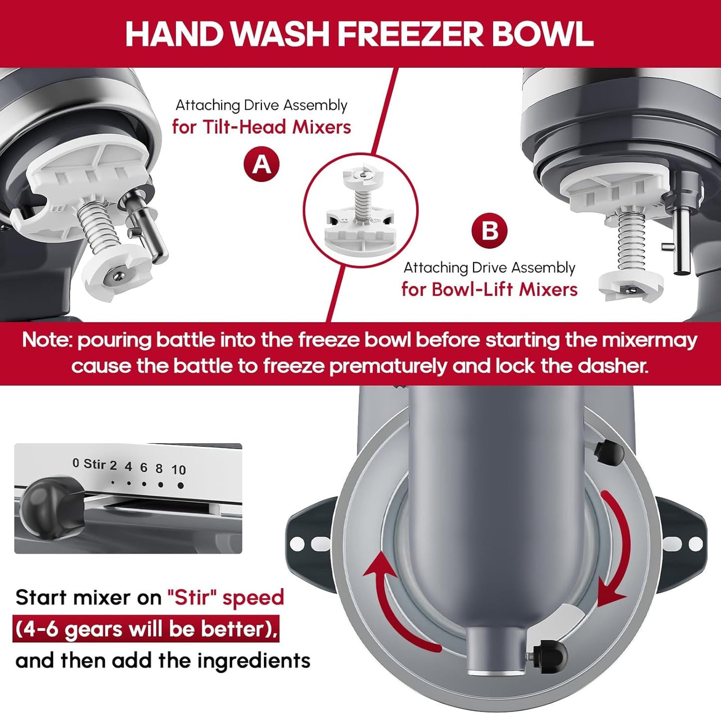 InnoMoon Ice Cream Maker Attachment for KitchenAid Stand Mixer, Compatible for Kitchenaid 4.5QT/5QT/6QT/7QT Stand Mixer, 2-Quart Frozen Yogurt, Sorbet Gelato Maker, Kitchen aid Ice Cream Maker (Gray)