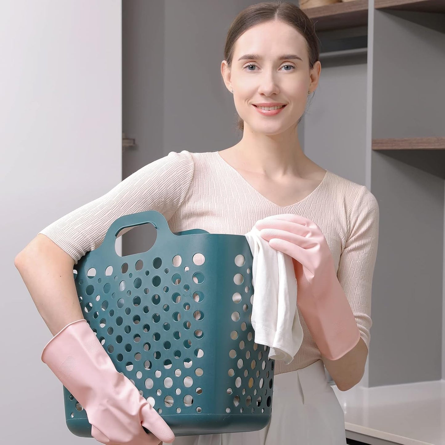 COOLJOB 3 Pairs Colorful Household Gloves with Cotton Liner & Non-slip Grip, Water Resistant Reusable Dish Washing Rubber Gloves for Kitchen & Bathroom Cleaning, Small