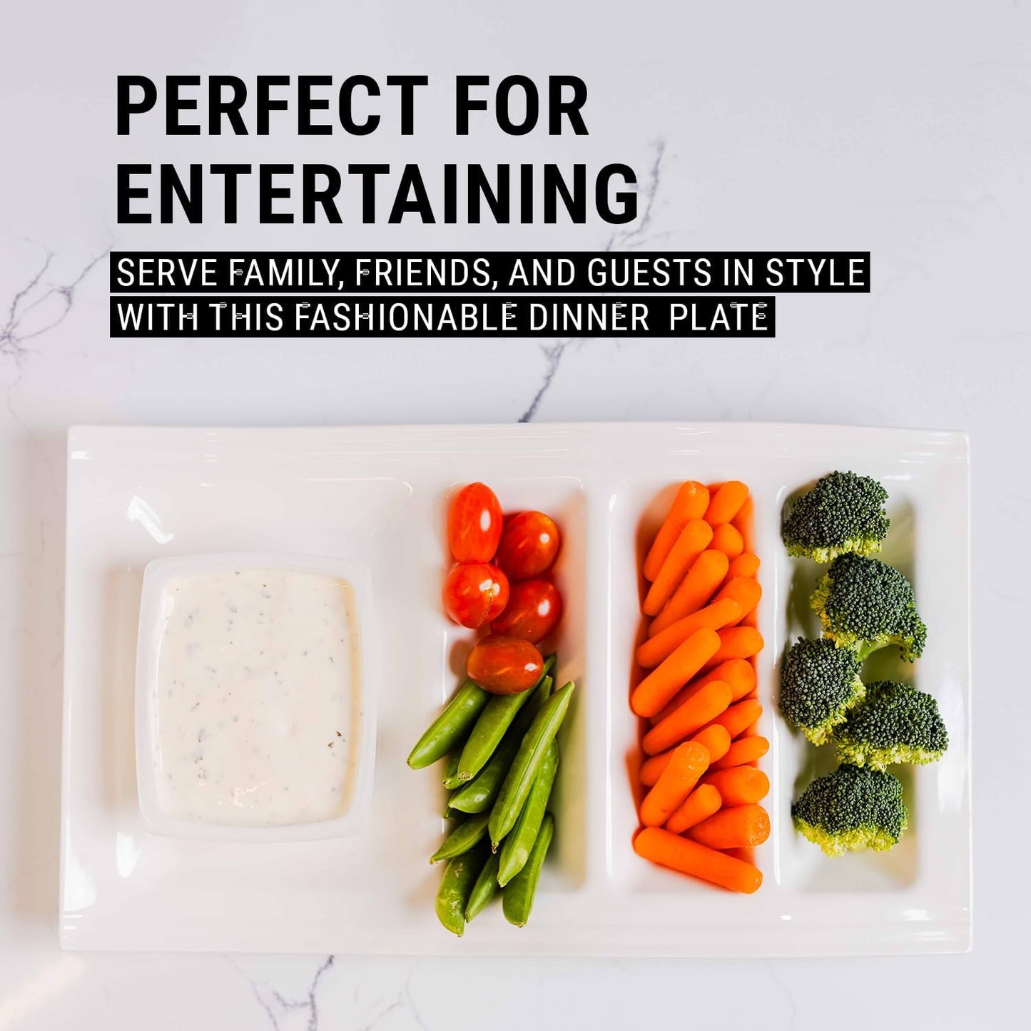 Stackable Taco Serving Plate with Dividers, Stylish China Taco Holder with 3 Slots & 1 Flat Section, Durable, Scratch-Resistant Dinner Dish for Tacos, Sushi, Appetizer, & More, Set of 2