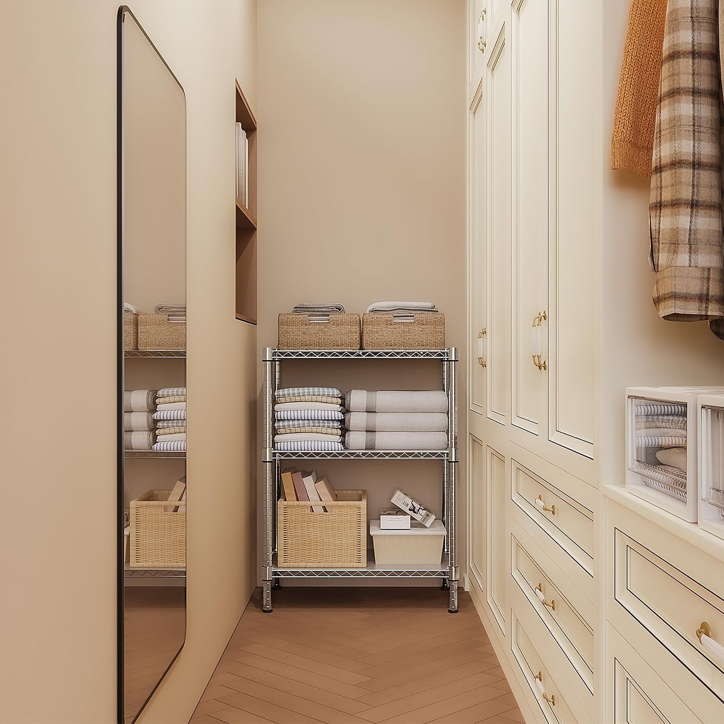 750 lbs 3 Tier Storage Rack Metal Wire Shelving Unit, Storage Standing Shelf Organizer for Laundry Bathroom Kitchen Pantry Closet Garage Basement Utility Room, Chrome 13.8" D x 29.5" W x 35.5" H