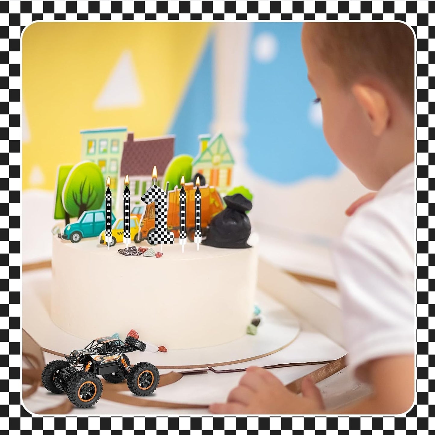 13 Pcs Racing Cars Themed Birthday Candles Black and White Race Number 1 Checkered Candle Cake Topper for Racing Car Party Decoration Supplies (Number 1)