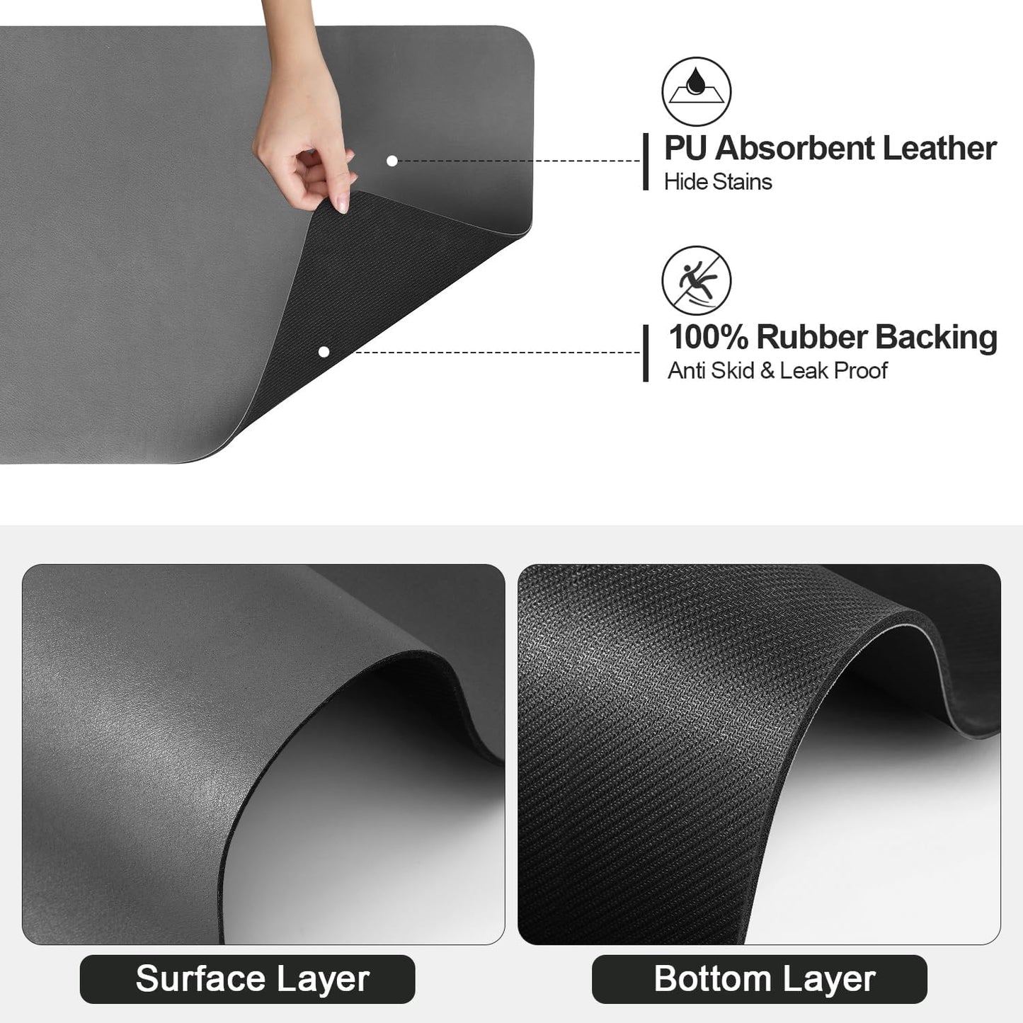 Dish Drying Mat for Kitchen Counter | Coffee Bar Mat for Countertops | Heat Resistant Drainer Mat with Non-slip Rubber Backed | Hide Stain Kitchen Absorbent Draining Mat | Dark Grey 16"x20"