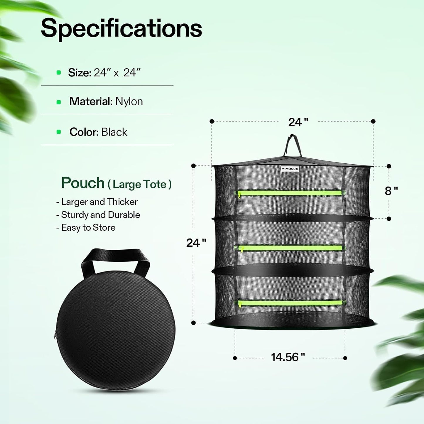 VIVOSUN 3-Layer Mesh Drying Rack Hanging Design with Green Zippers for Dehydrating, Indoor and Outdoor Pruning Shears Included